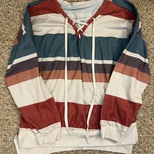 Long Sleeve Multicolored Top with Tie Detail